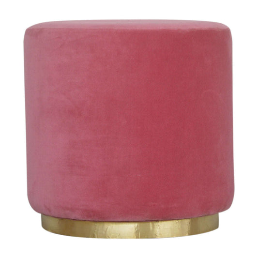 Ashpinoke:Large Pink Velvet Footstool with Gold Base-Footstools-Artisan