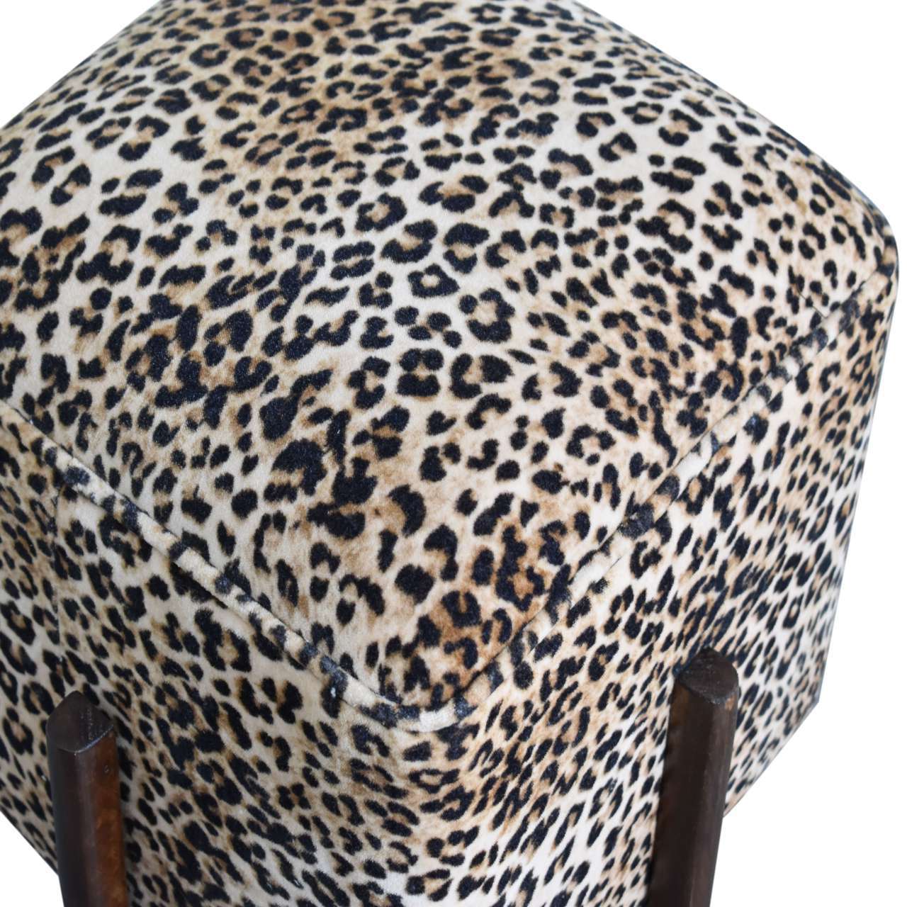 Ashpinoke:Leopard Print Footstool with Solid Wood Legs-Footstools-Artisan