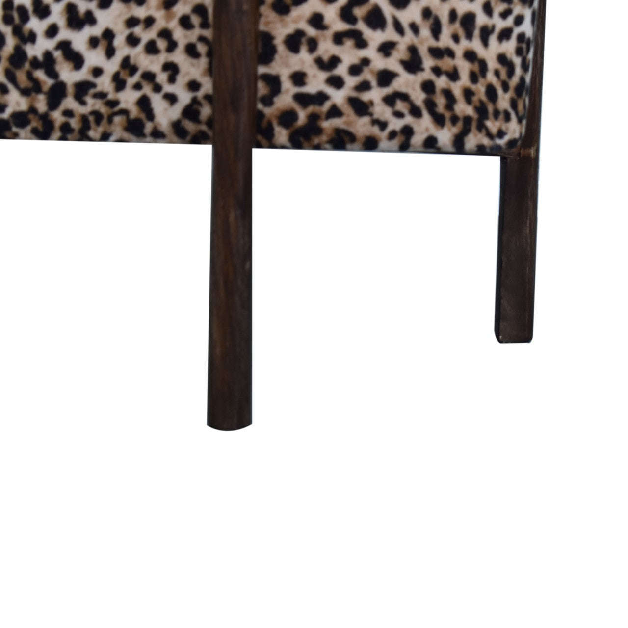 Ashpinoke:Leopard Print Footstool with Solid Wood Legs-Footstools-Artisan