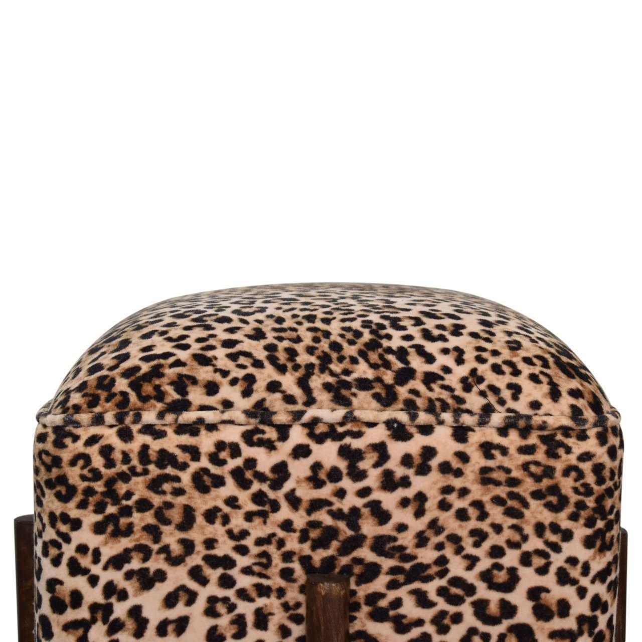 Ashpinoke:Leopard Print Footstool with Solid Wood Legs-Footstools-Artisan