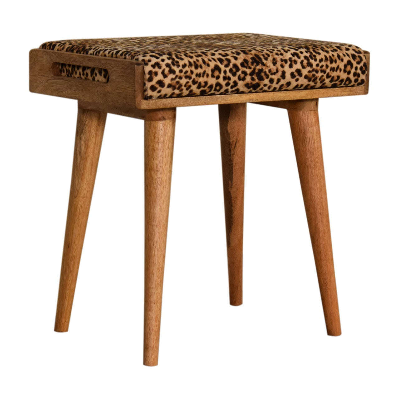 Ashpinoke:Leopard Velvet Tray Style Footstool-Footstools-Artisan