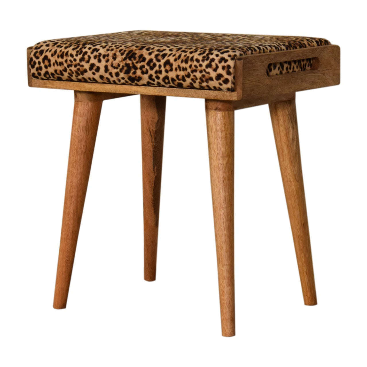 Ashpinoke:Leopard Velvet Tray Style Footstool-Footstools-Artisan