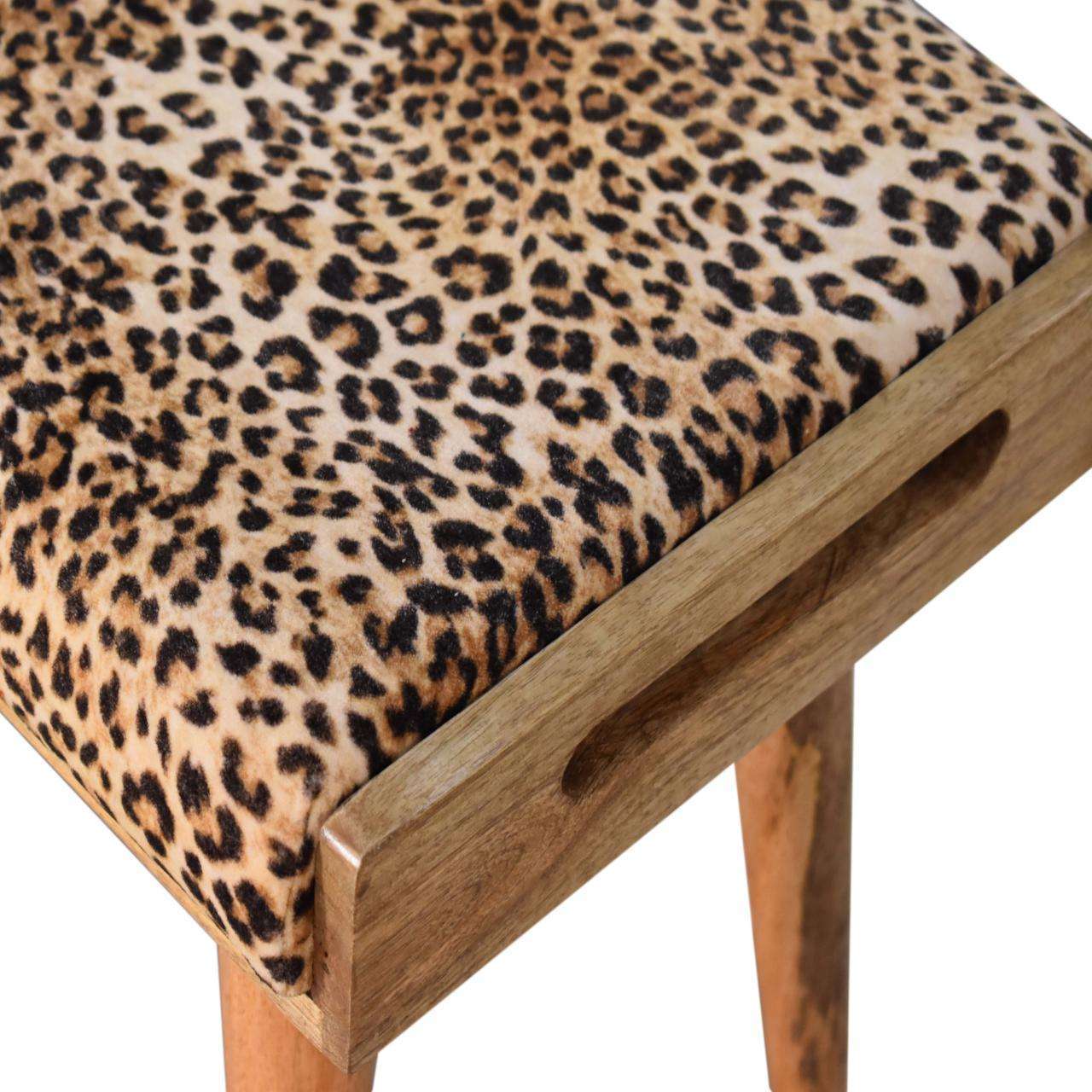 Ashpinoke:Leopard Velvet Tray Style Footstool-Footstools-Artisan