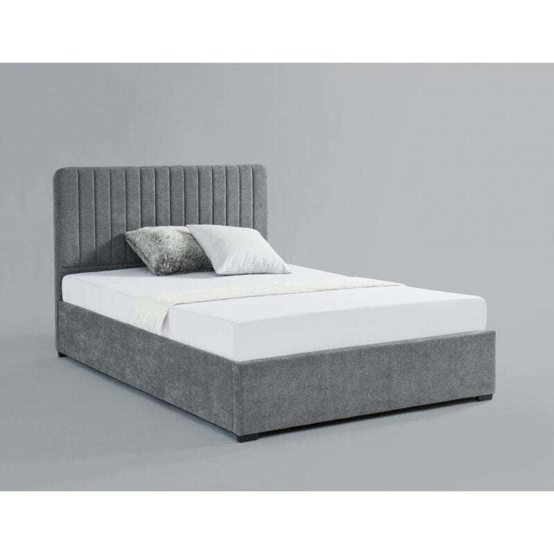 Ashpinoke:Livingstone Storage Fabric Double Bed Grey-Double Beds-Heartlands Furniture