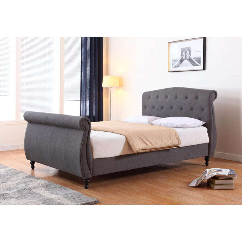 Ashpinoke:Marianna Linen Double Bed Dark Grey-Double Beds-Heartlands Furniture