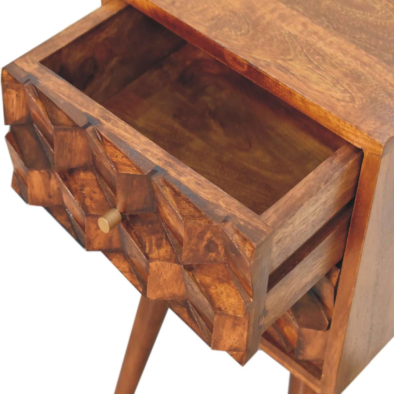 Ashpinoke:Mini Chestnut Cube Carved 2 Drawer Bedside-Bedsides-Artisan