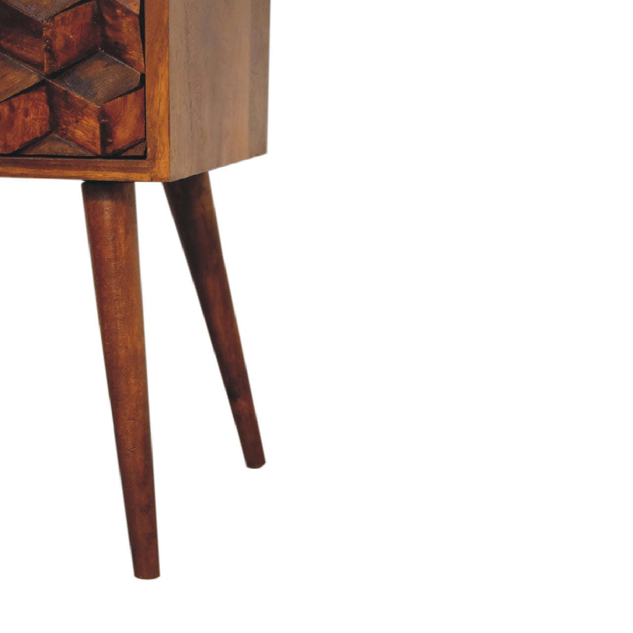 Ashpinoke:Mini Chestnut Cube Carved 2 Drawer Bedside-Bedsides-Artisan