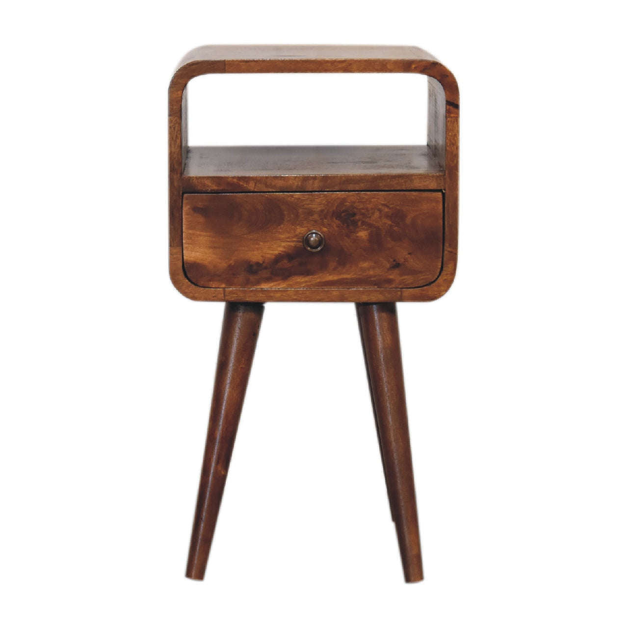 Ashpinoke:Mini Chestnut Curved Bedside with Open Slot-Bedsides-Artisan