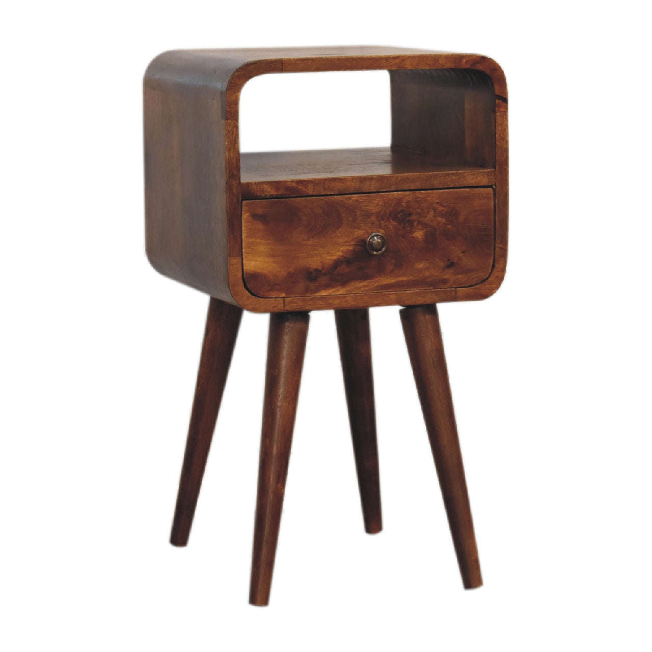 Ashpinoke:Mini Chestnut Curved Bedside with Open Slot-Bedsides-Artisan