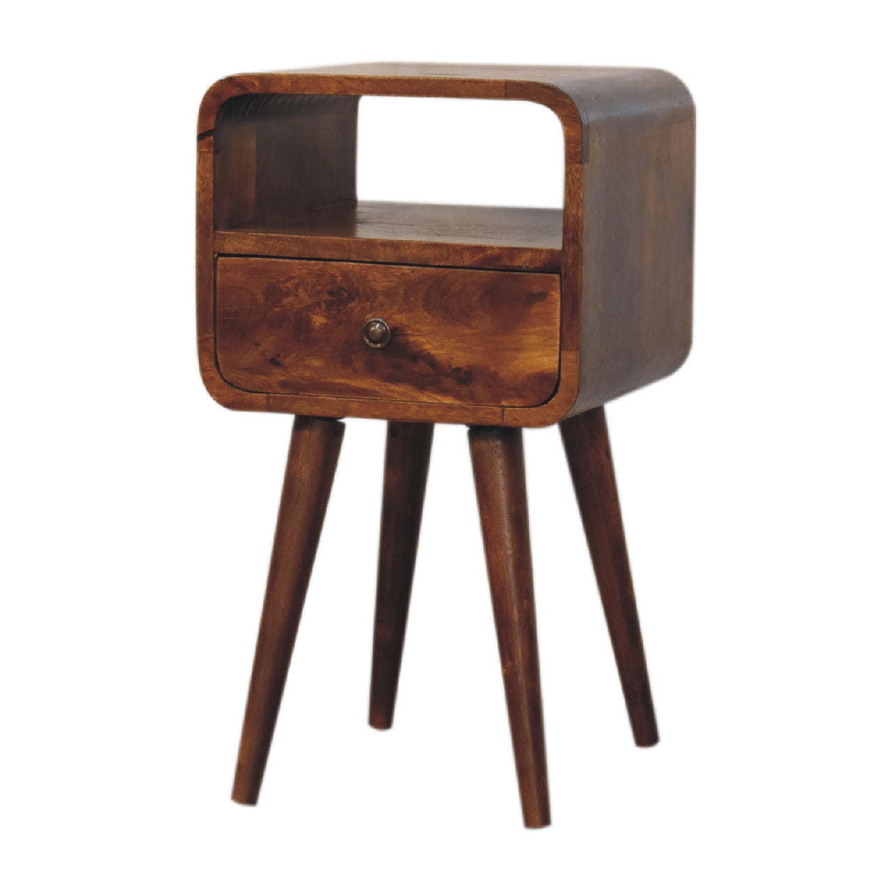 Ashpinoke:Mini Chestnut Curved Bedside with Open Slot-Bedsides-Artisan