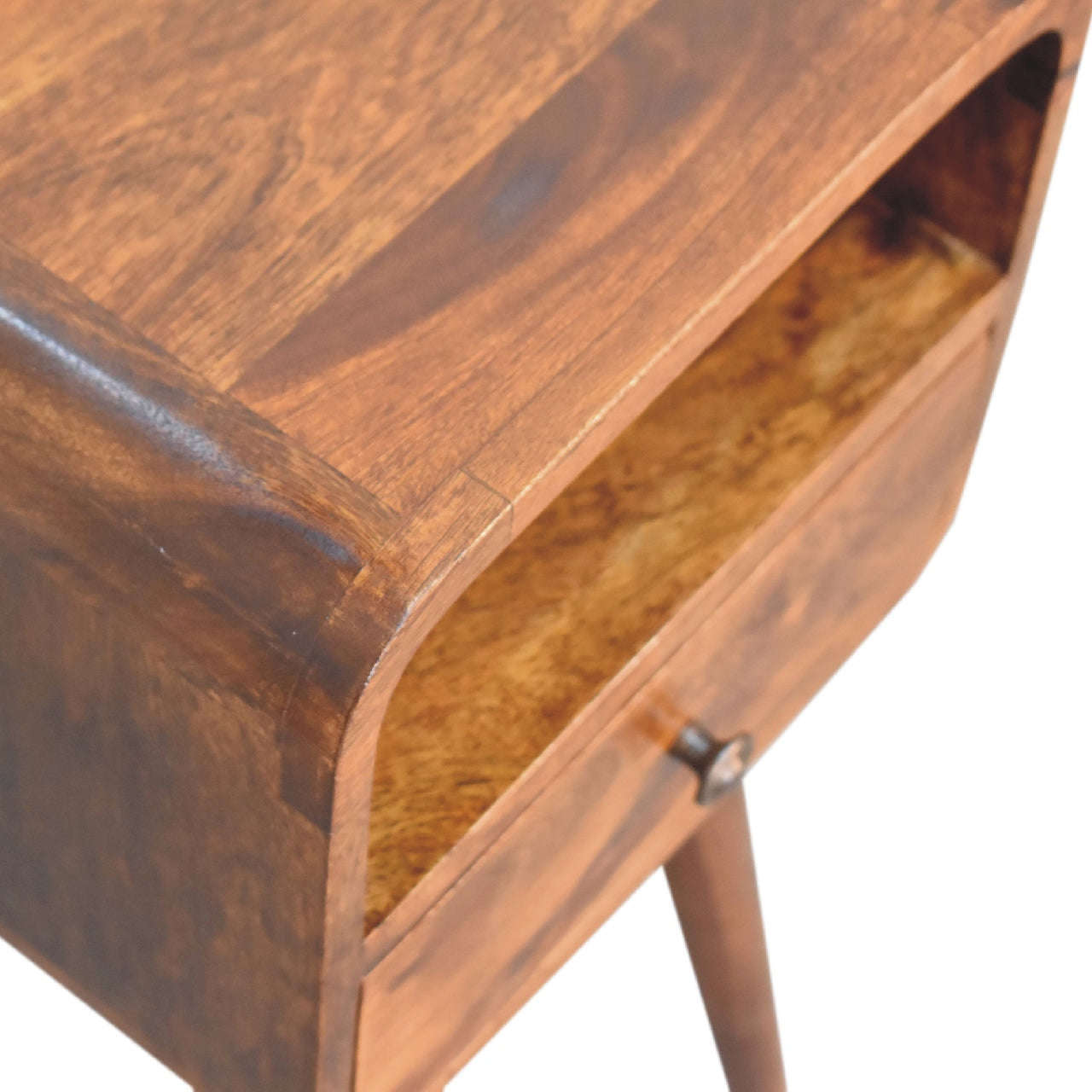 Ashpinoke:Mini Chestnut Curved Bedside with Open Slot-Bedsides-Artisan