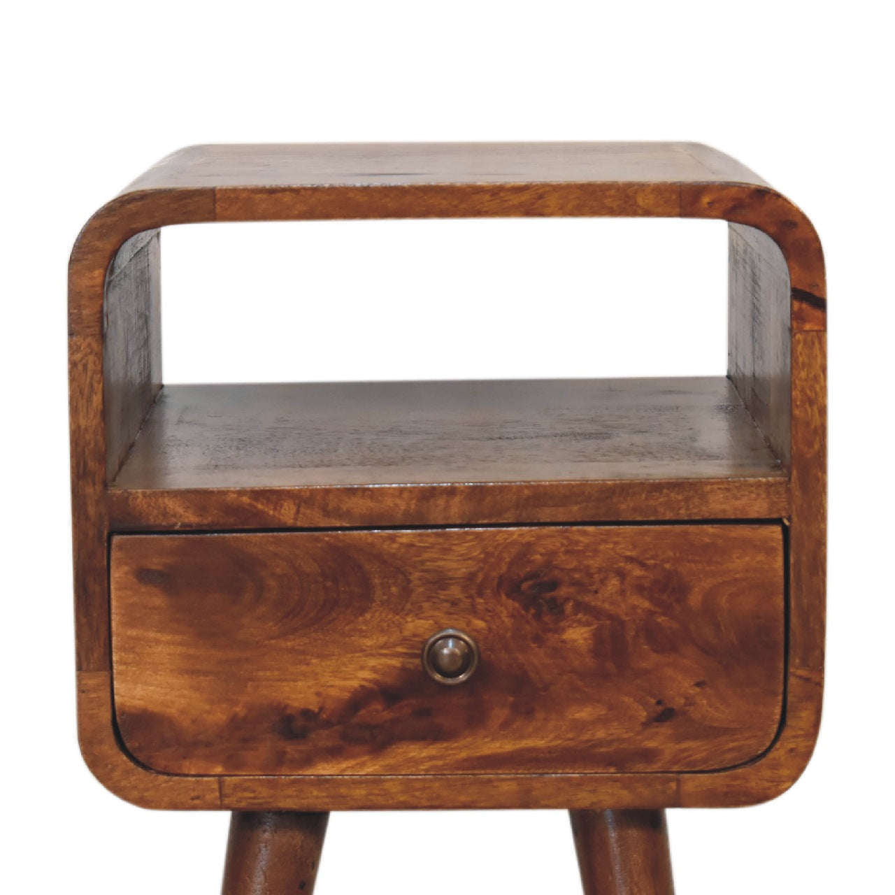 Ashpinoke:Mini Chestnut Curved Bedside with Open Slot-Bedsides-Artisan