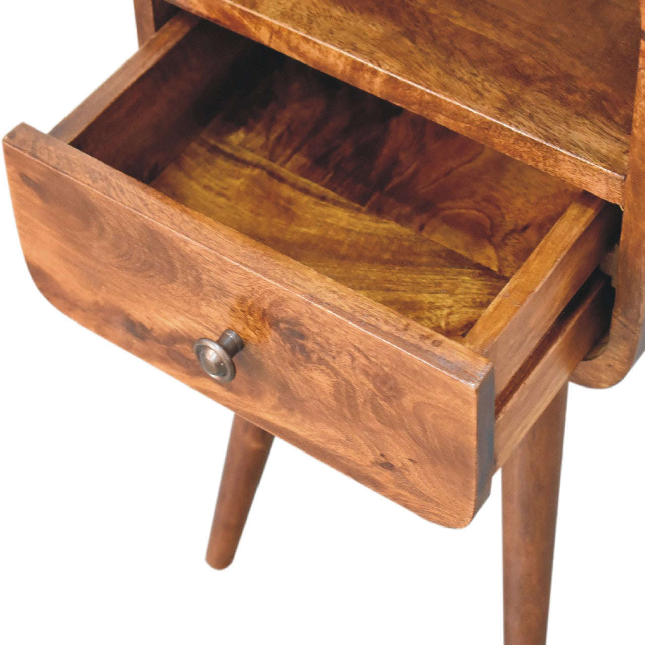 Ashpinoke:Mini Chestnut Curved Bedside with Open Slot-Bedsides-Artisan