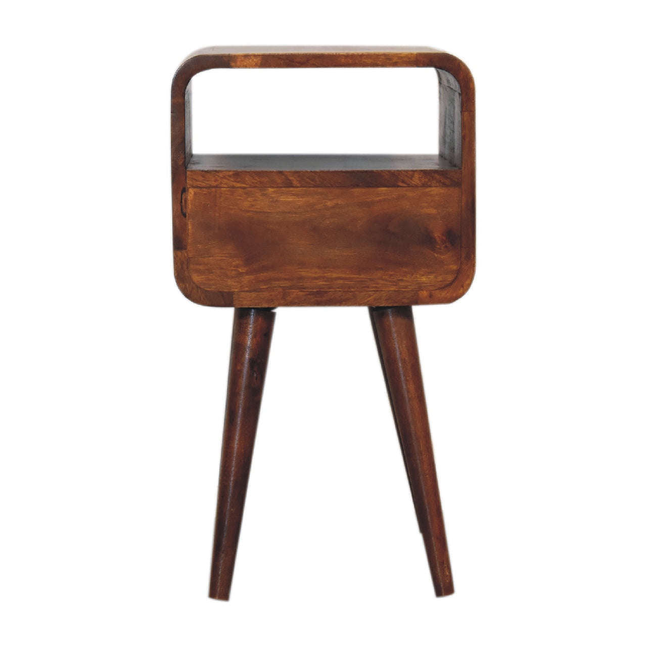 Ashpinoke:Mini Chestnut Curved Bedside with Open Slot-Bedsides-Artisan