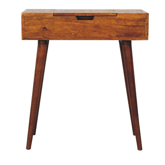 Ashpinoke:Mini Chestnut Dressing Table with Foldable Mirror-Dressers-Artisan