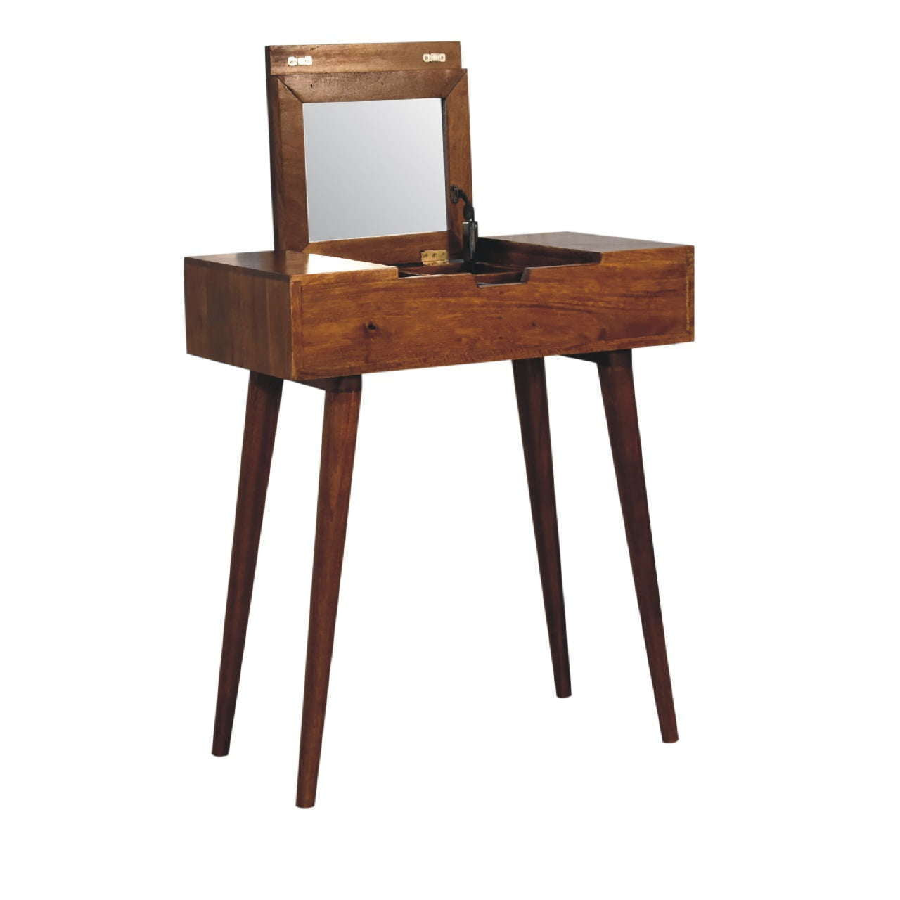 Ashpinoke:Mini Chestnut Dressing Table with Foldable Mirror-Dressers-Artisan