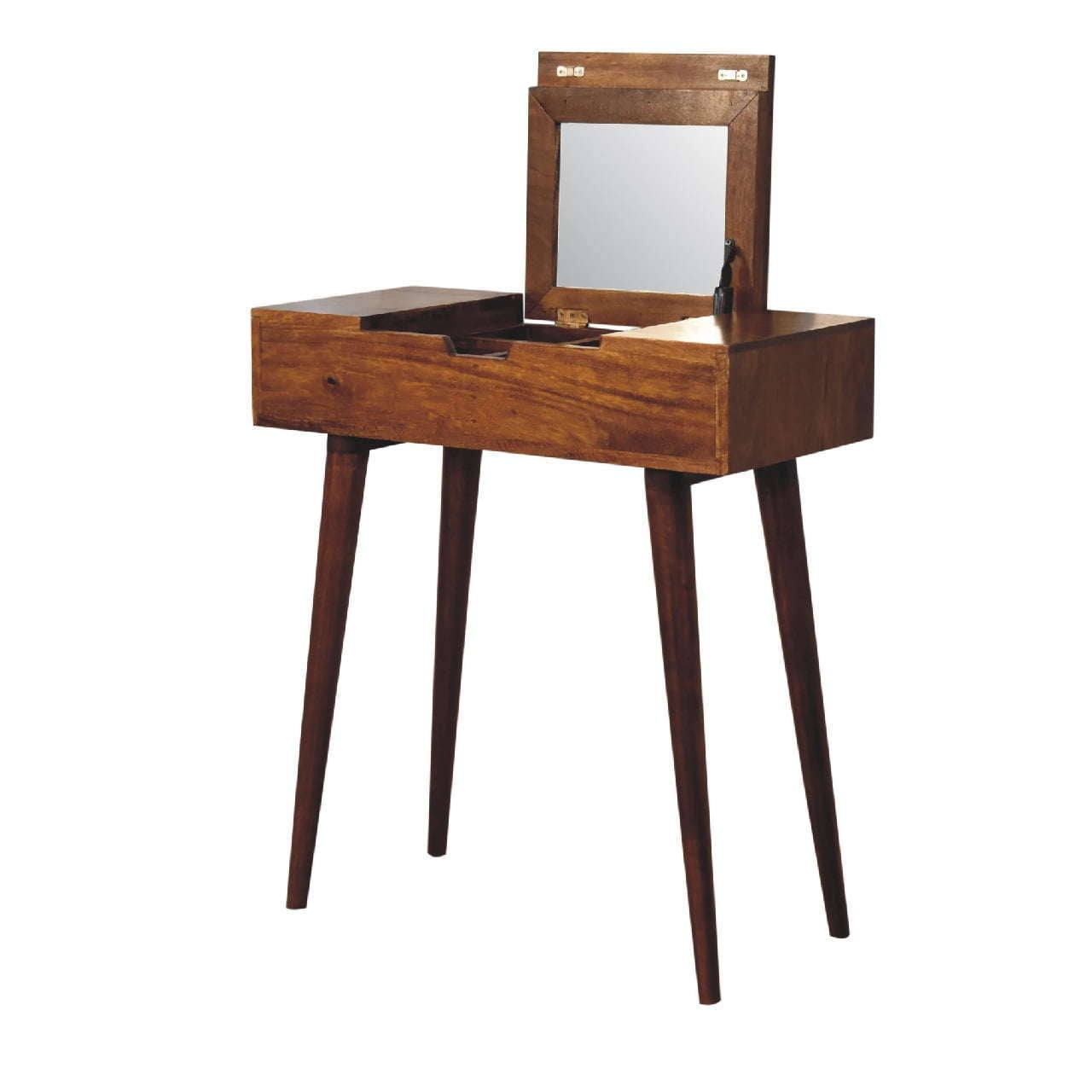 Ashpinoke:Mini Chestnut Dressing Table with Foldable Mirror-Dressers-Artisan