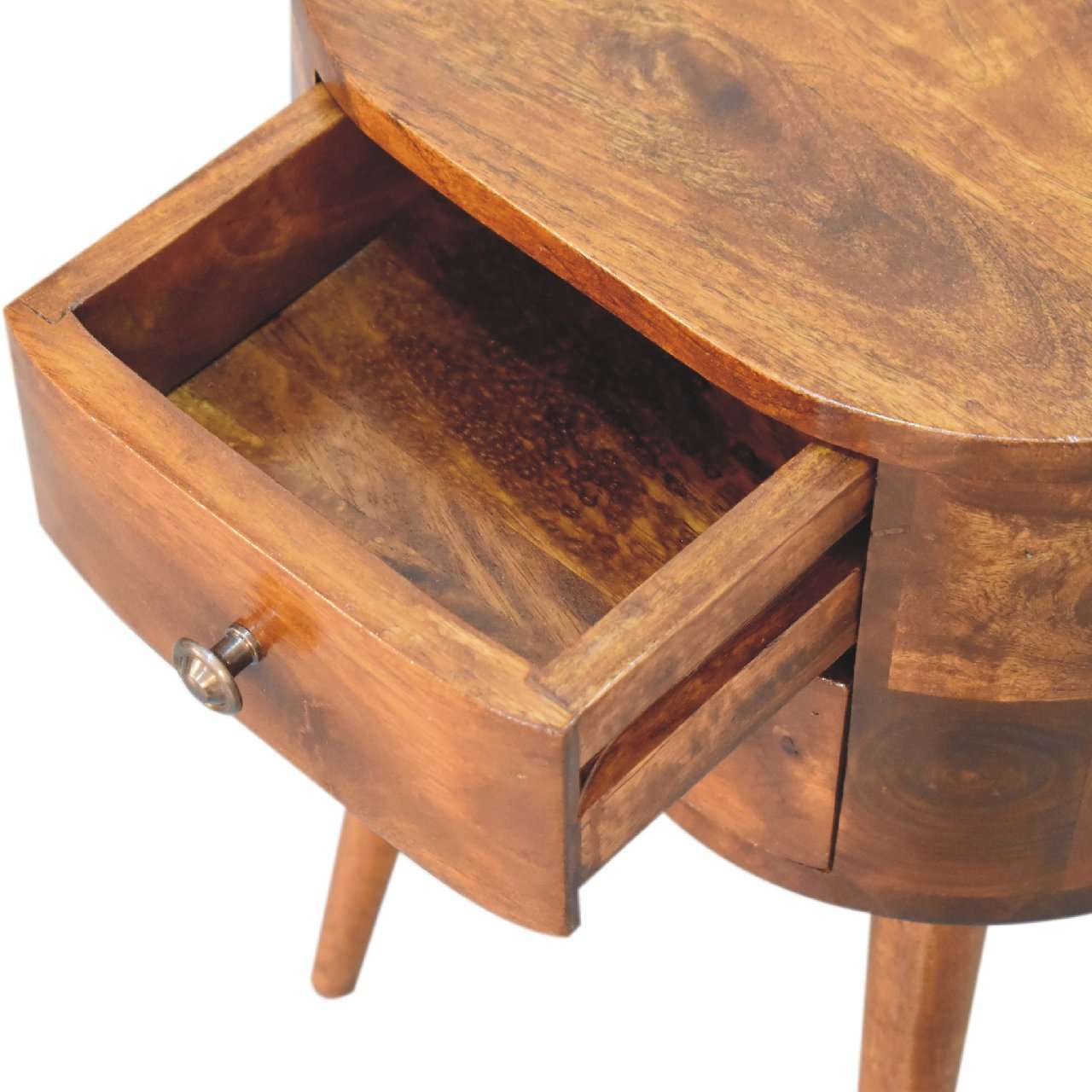 Ashpinoke:Mini Chestnut Rounded Bedside Table-Bedsides-Artisan