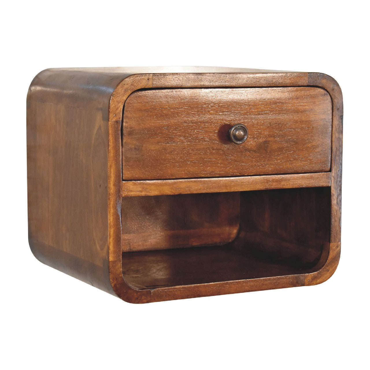 Ashpinoke:Mini Curved Chestnut Wall Mounted Bedside with Open Slot-Bedsides-Artisan