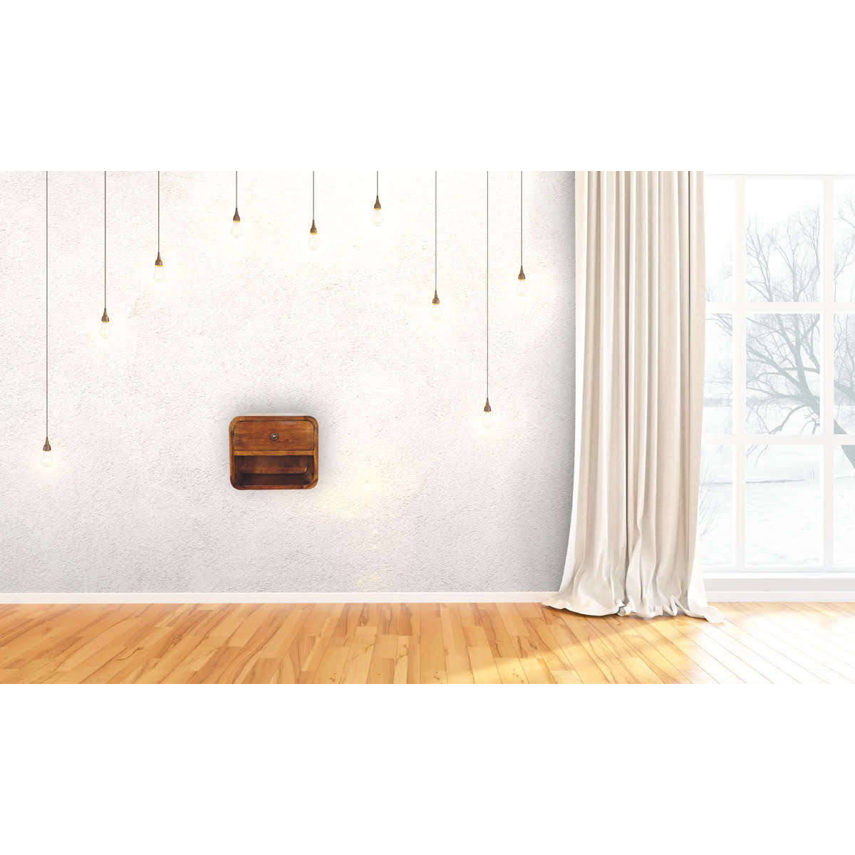 Ashpinoke:Mini Curved Chestnut Wall Mounted Bedside with Open Slot-Bedsides-Artisan