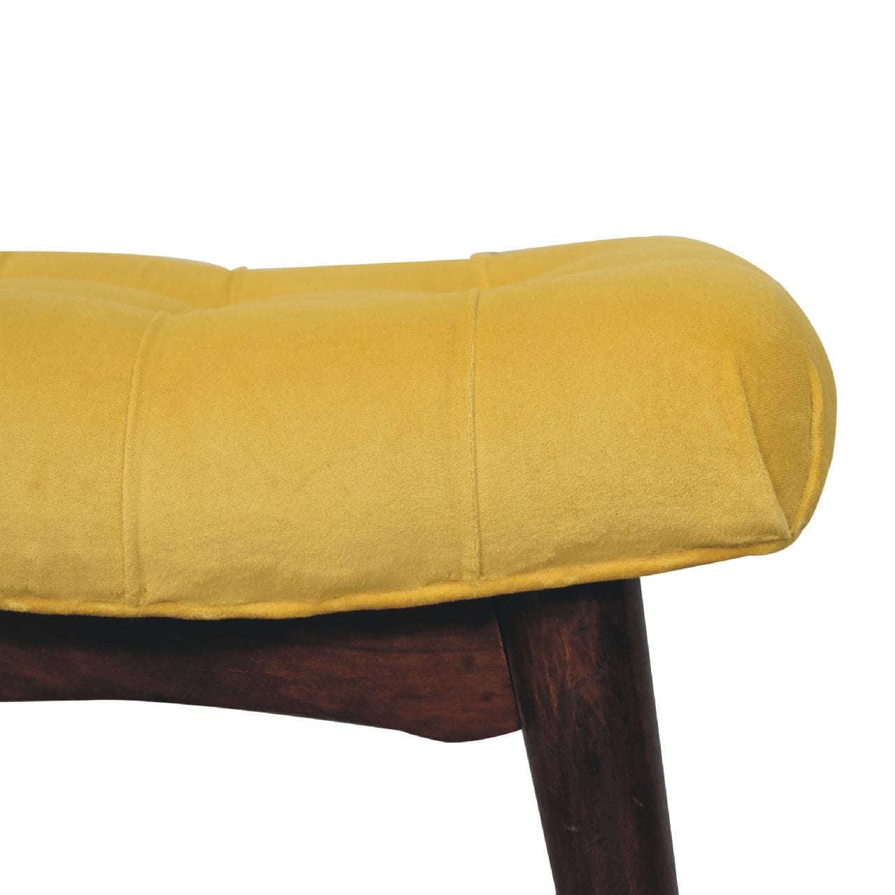 Ashpinoke:Mini Mustard Cotton Velvet Curved Bench-Benches-Artisan