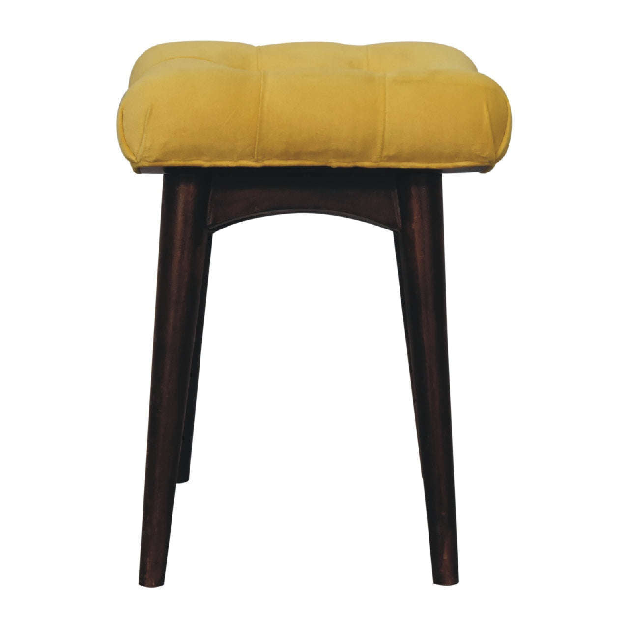 Ashpinoke:Mini Mustard Cotton Velvet Curved Bench-Benches-Artisan