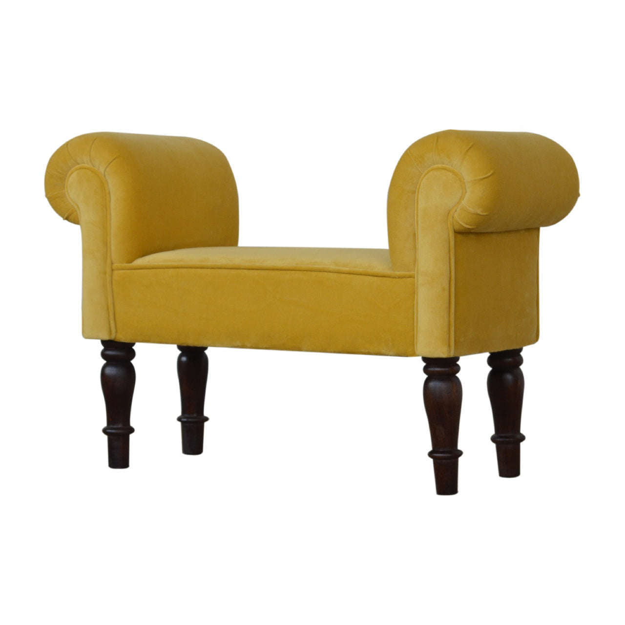 Ashpinoke:Mini Mustard Velvet Bench-Benches-Artisan