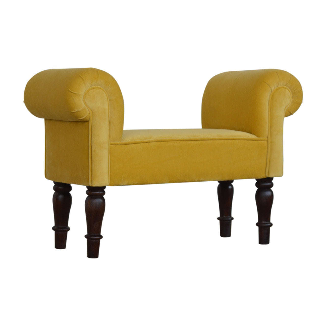 Ashpinoke:Mini Mustard Velvet Bench-Benches-Artisan