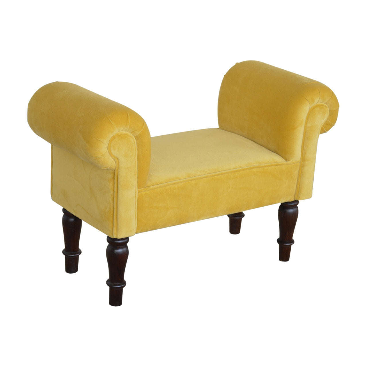 Ashpinoke:Mini Mustard Velvet Bench-Benches-Artisan