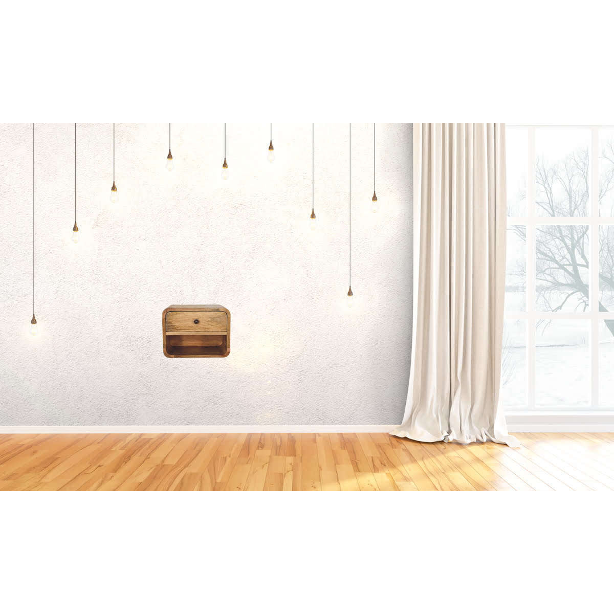 Ashpinoke:Mini Oak-ish Wall Mounted Bedside with Open Slot-Bedsides-Artisan