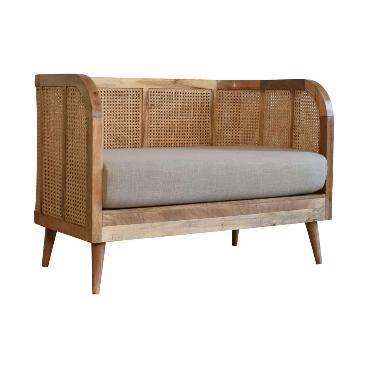 Ashpinoke:Mud Linen Rattan Sofa-Sofas-Artisan