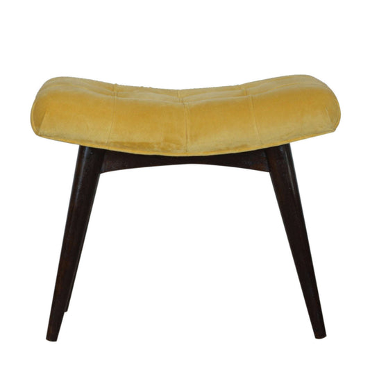 Ashpinoke:Mustard Cotton Velvet Curved Bench-Benches-Artisan