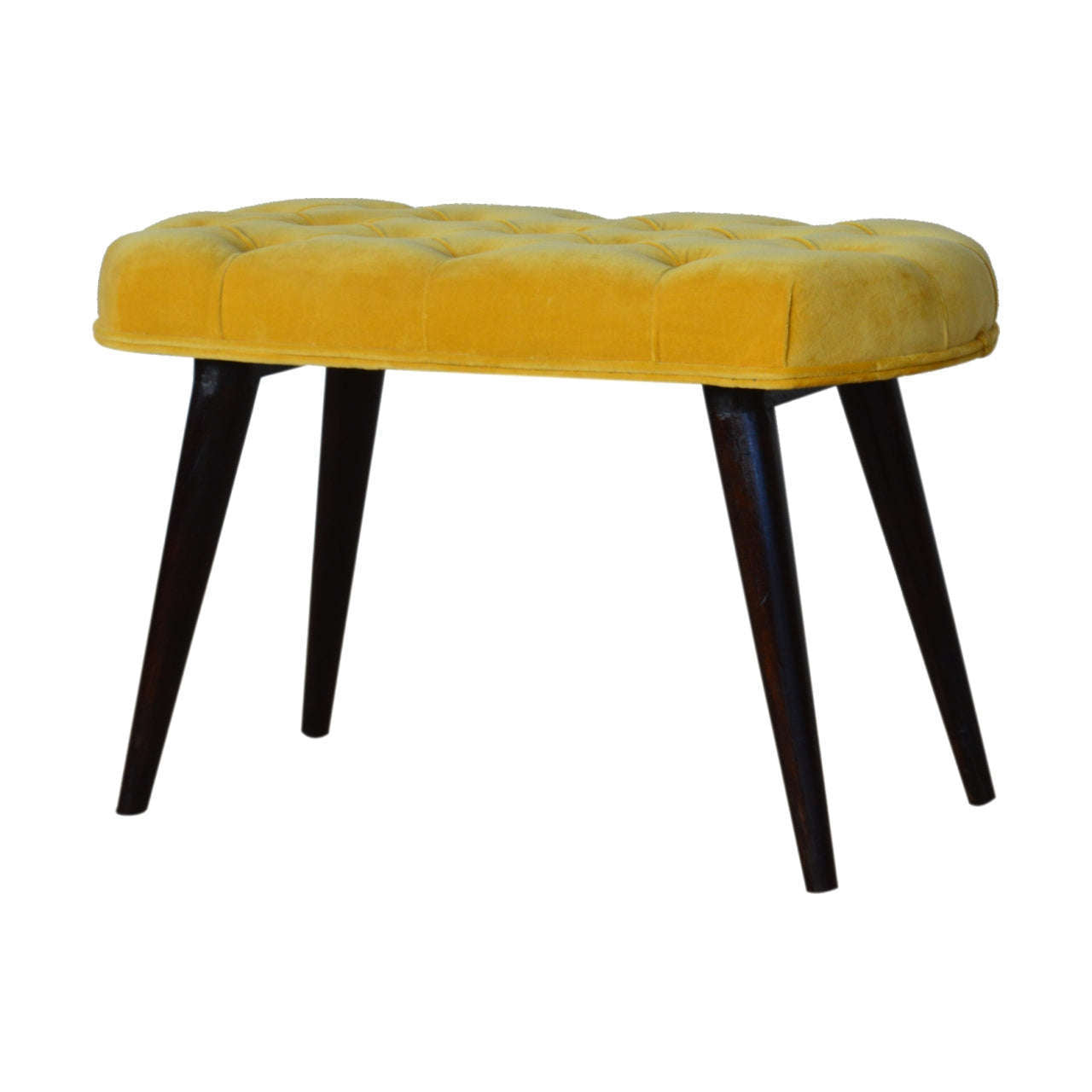 Ashpinoke:Mustard Cotton Velvet Deep Button Bench-Benches-Artisan