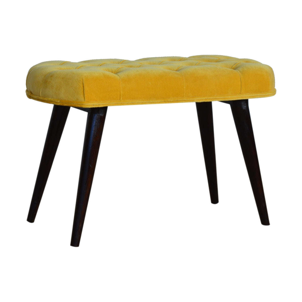 Ashpinoke:Mustard Cotton Velvet Deep Button Bench-Benches-Artisan