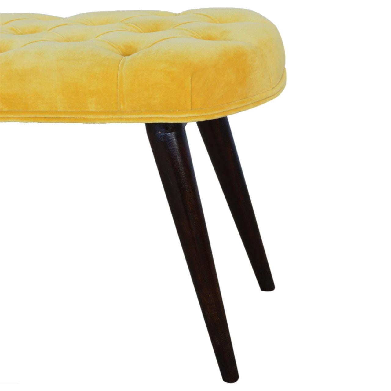 Ashpinoke:Mustard Cotton Velvet Deep Button Bench-Benches-Artisan