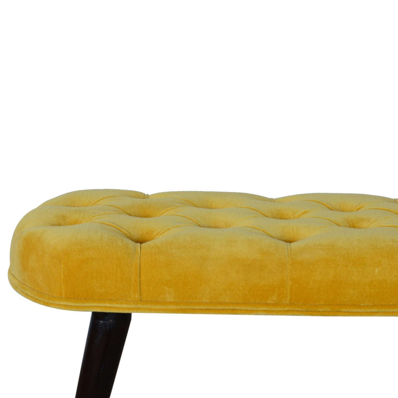 Ashpinoke:Mustard Cotton Velvet Deep Button Bench-Benches-Artisan