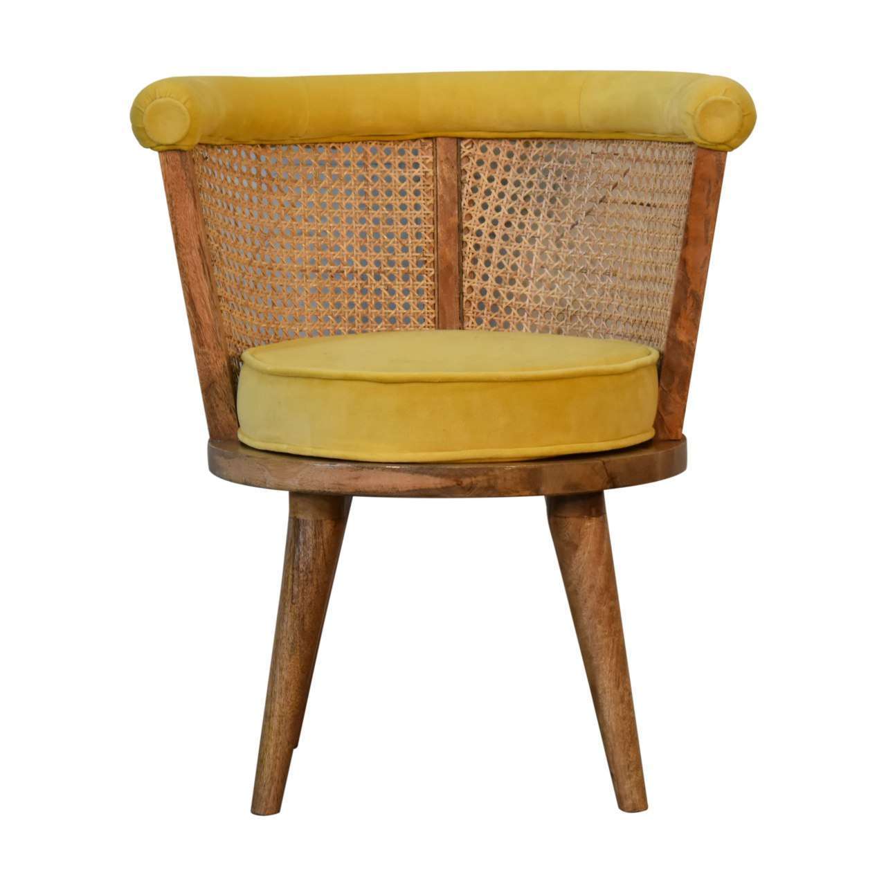 Ashpinoke:Mustard Cotton Velvet Nordic Rattan Chair-Chairs-Artisan