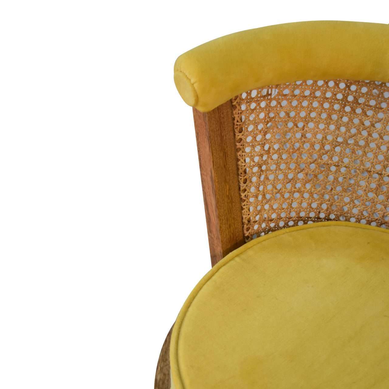 Ashpinoke:Mustard Cotton Velvet Nordic Rattan Chair-Chairs-Artisan