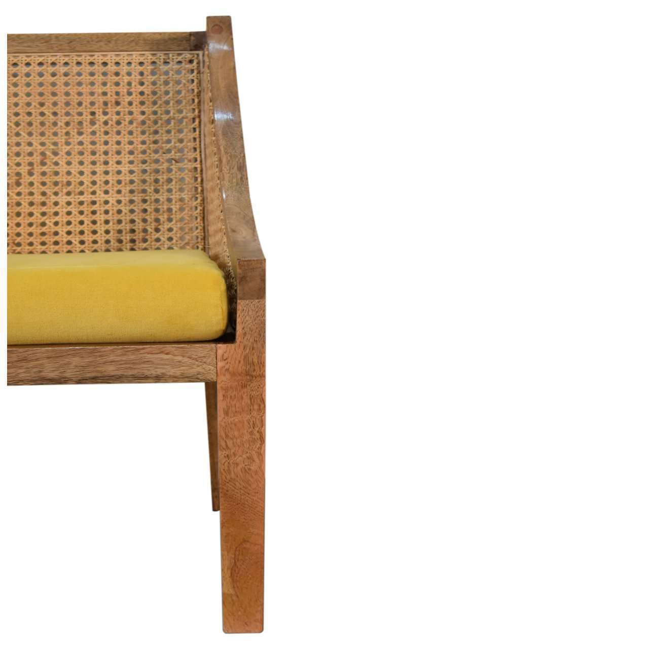 Ashpinoke:Mustard Cotton Velvet Rattan Chair-Chairs-Artisan