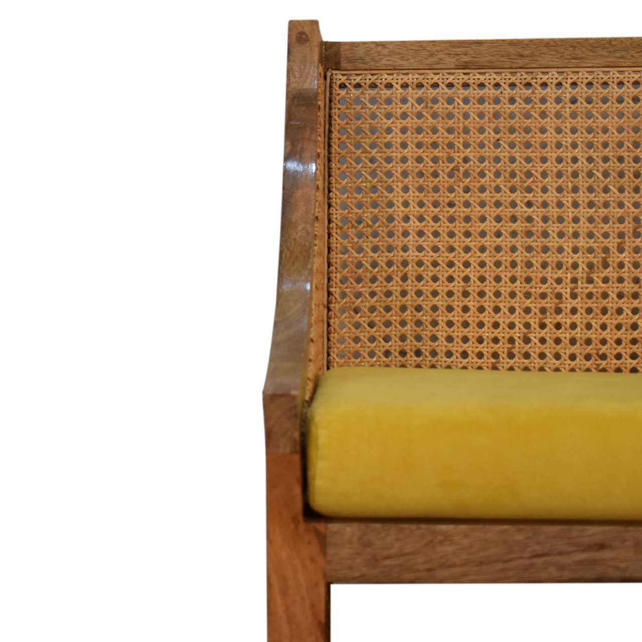 Ashpinoke:Mustard Cotton Velvet Rattan Chair-Chairs-Artisan