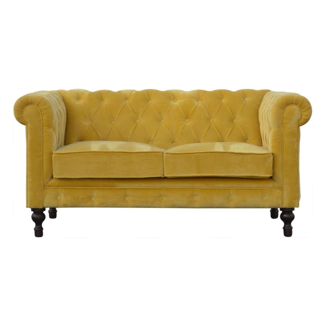 Ashpinoke:Mustard Velvet Chesterfield Sofa-Sofas-Artisan