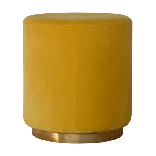Ashpinoke:Mustard Velvet Footstool with Gold Base-Footstools-Artisan