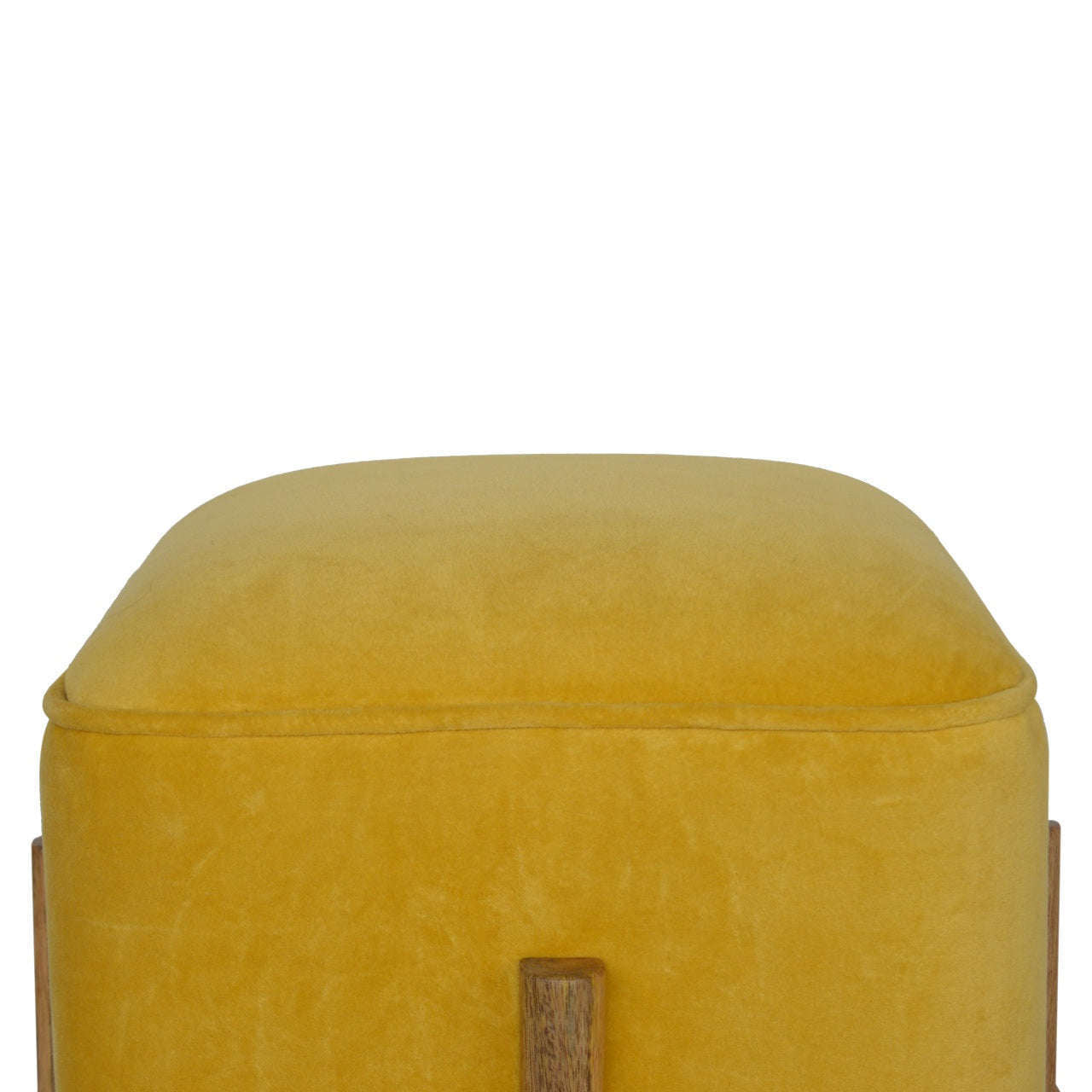 Ashpinoke:Mustard Velvet Footstool with Solid Wood Legs-Footstools-Artisan