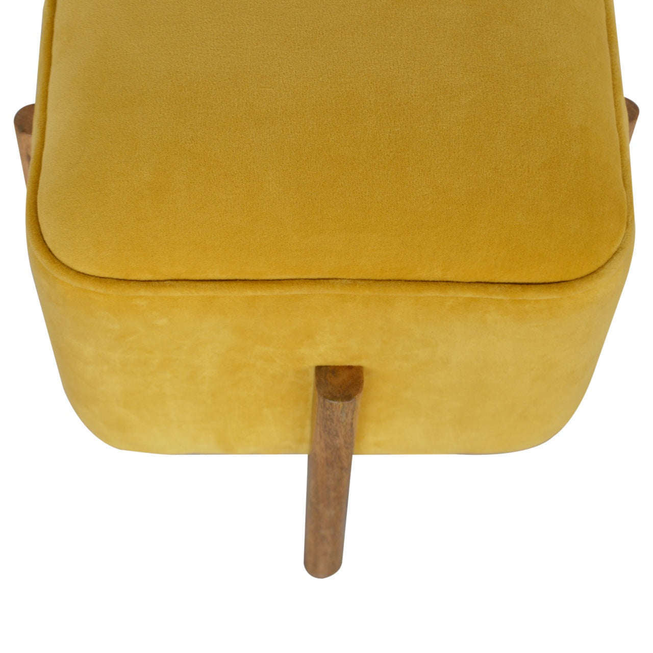 Ashpinoke:Mustard Velvet Footstool with Solid Wood Legs-Footstools-Artisan