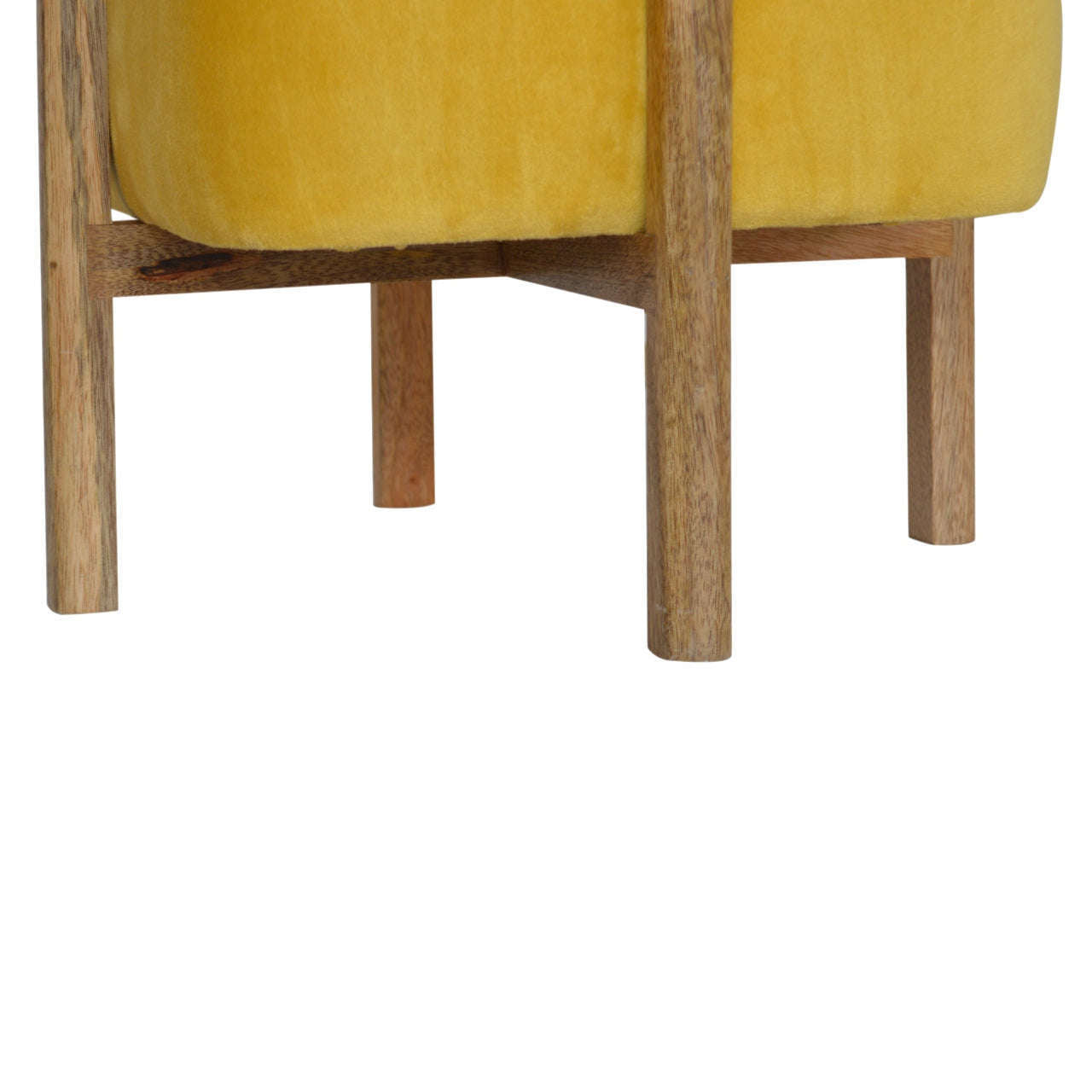 Ashpinoke:Mustard Velvet Footstool with Solid Wood Legs-Footstools-Artisan