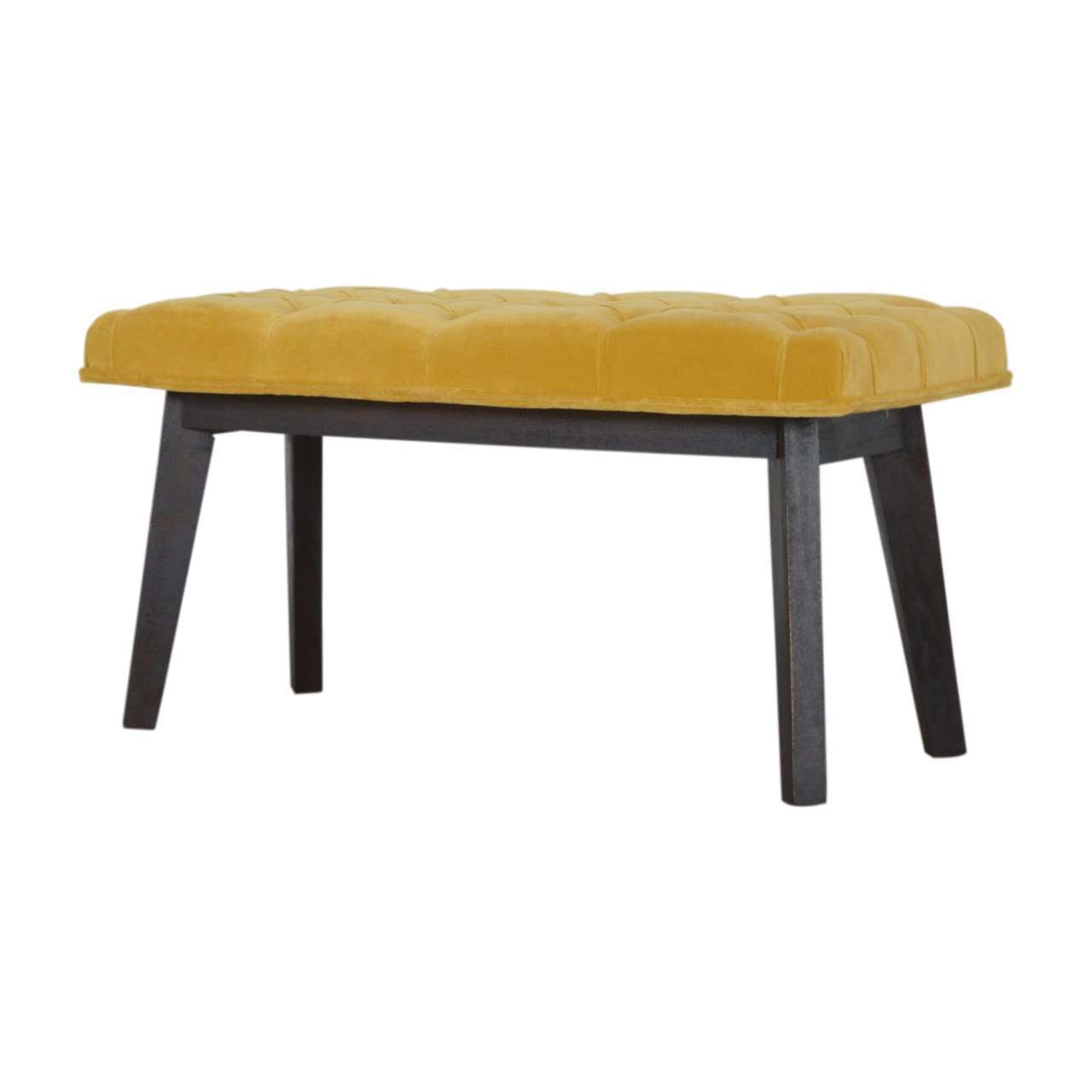 Ashpinoke:Mustard Velvet Hallway Bench-Benches-Artisan