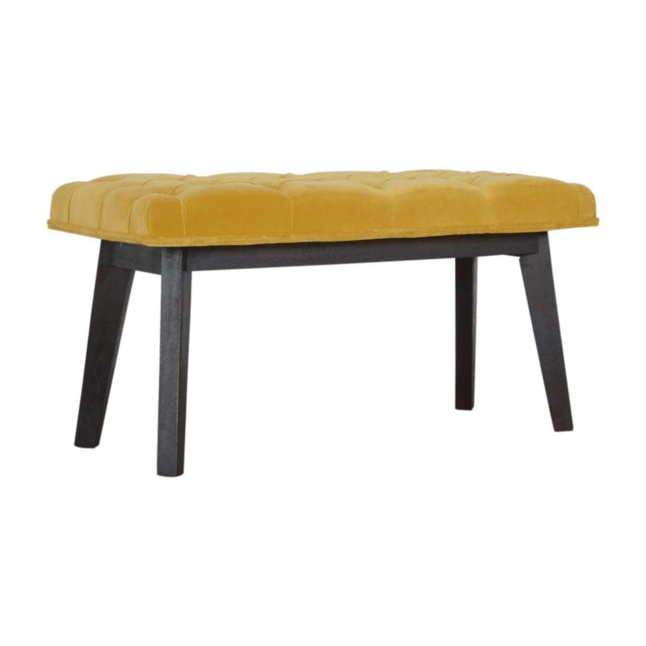 Ashpinoke:Mustard Velvet Hallway Bench-Benches-Artisan