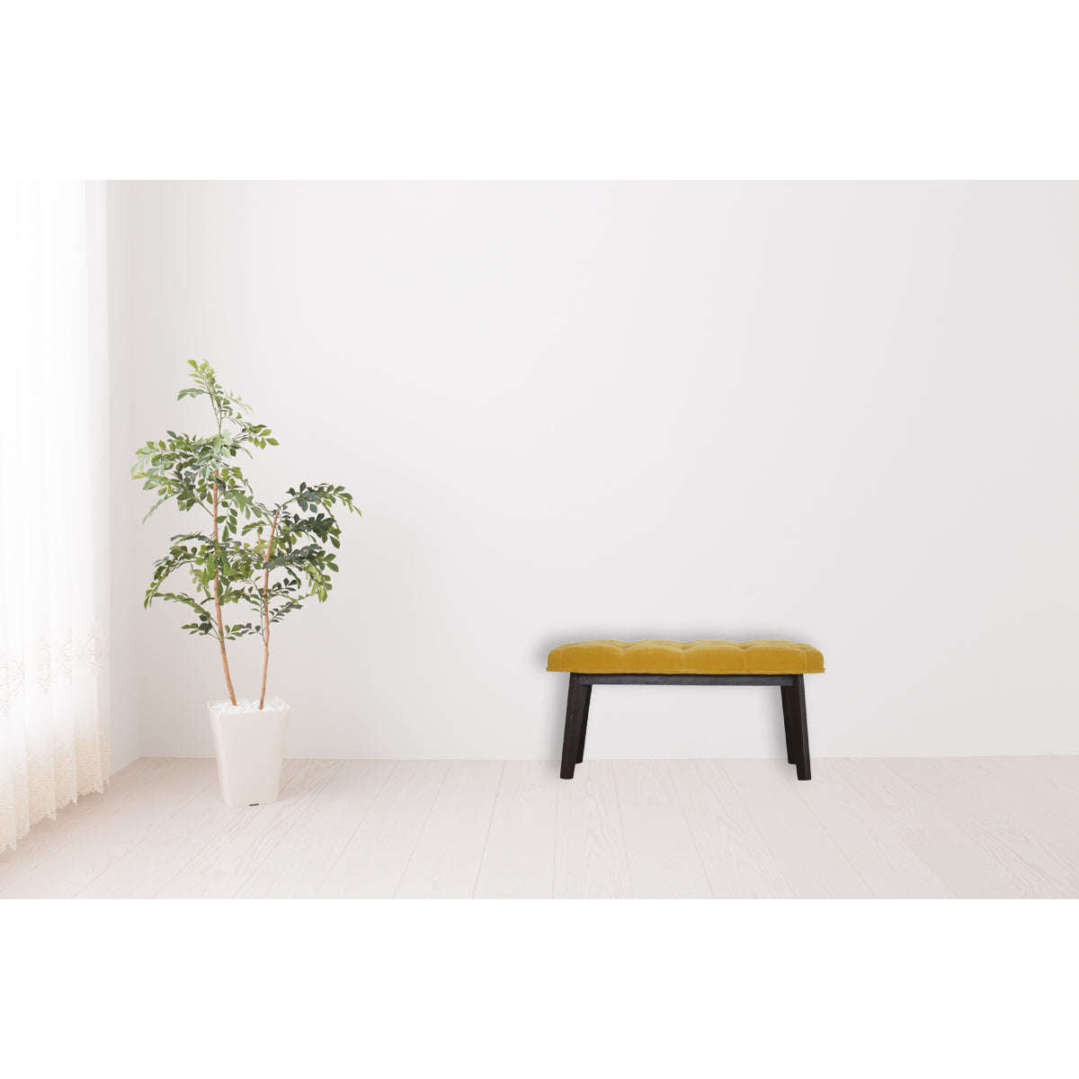 Ashpinoke:Mustard Velvet Hallway Bench-Benches-Artisan