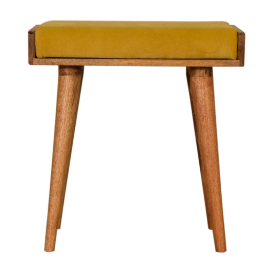 Ashpinoke:Mustard Velvet Tray Style Footstool-Footstools-Artisan