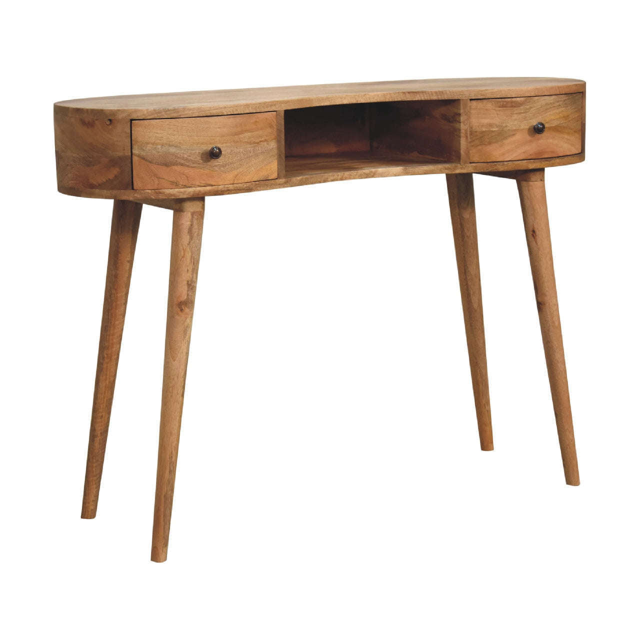 Ashpinoke:Oak-ish Wave Writing Desk with 2 Drawers-Desks-Artisan